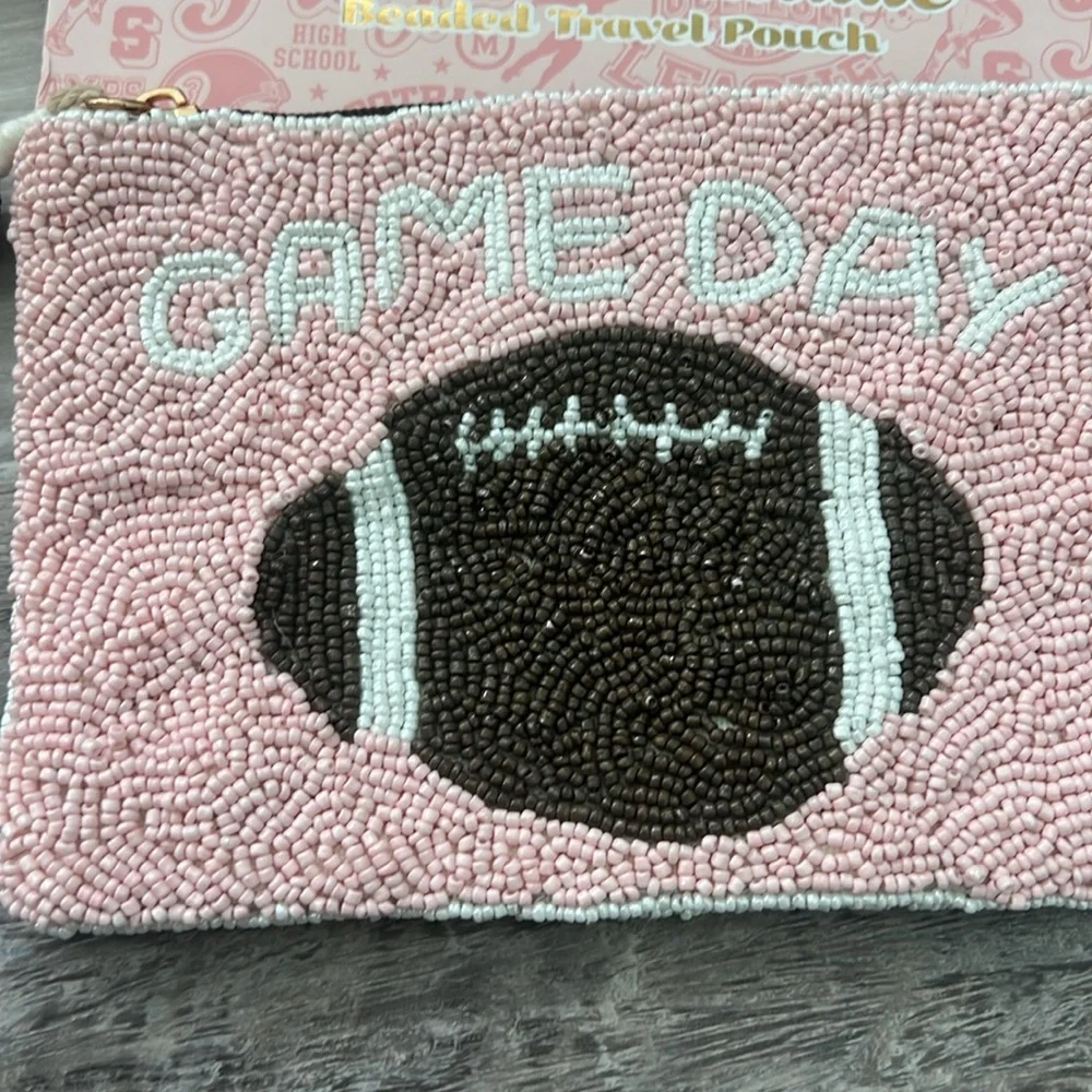 Pink Beaded Football Coin Purse Wandering Moon Handmade in India NWT